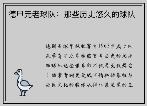 德甲元老球队：那些历史悠久的球队